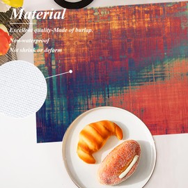 Shrahala Orange Art Oil Placemats, Green Abstract Painting Table Mat Linen Burlap Washable Double-Deck Heat Insulation for Dining Table Kitchen Table Set of 4 (12 x 16 inch)