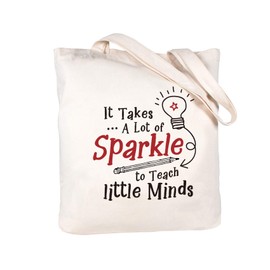 CARAKNOTS Teacher Tote Bag for Appreciation Week, Graduation, Valentines Day, Thank You, End of Year, Christmas, Retirement - Ivory, 16 x 15 x 3.5 inches