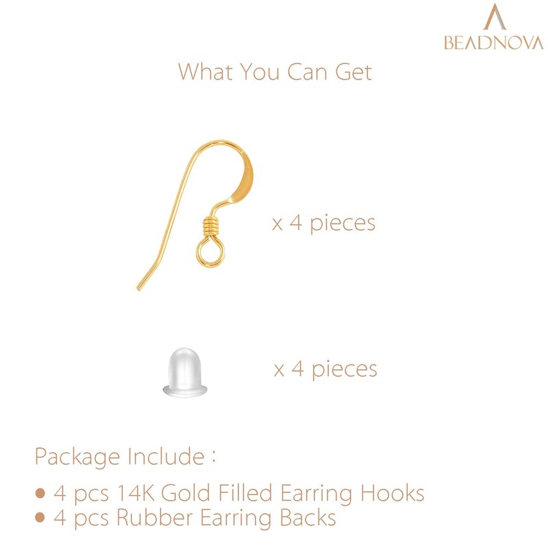 BEADNOVA Earring Hooks 4pcs 14k Gold Filled Earring Kits with