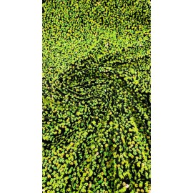 NEW CREATIONS FABRIC AND FOAM INC Lime Green Iridescent 5mm sequins on a Black Stretch velvet 2 way stretch,yard