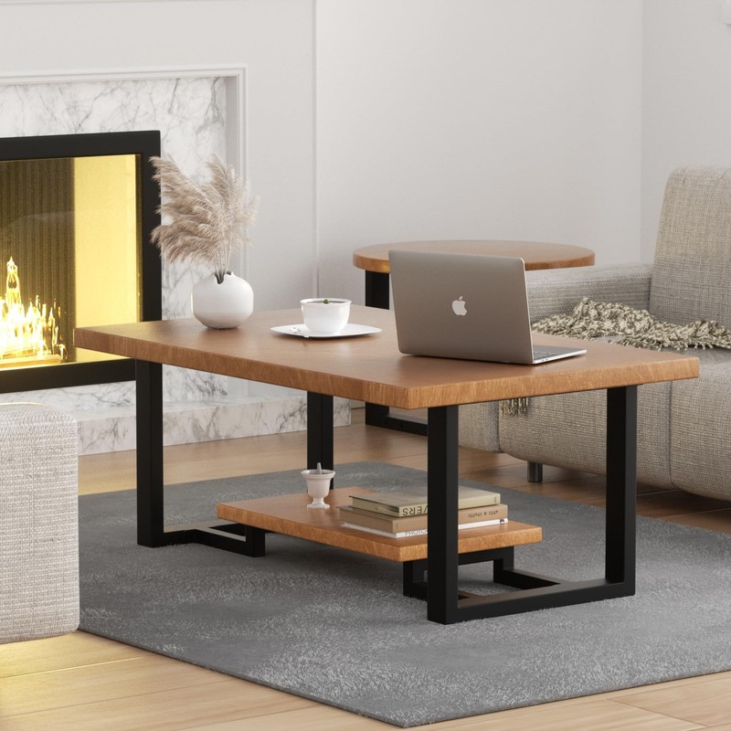 PHWOTAN Upgraded 2 Tier Coffee Table Legs, Square Metal 16