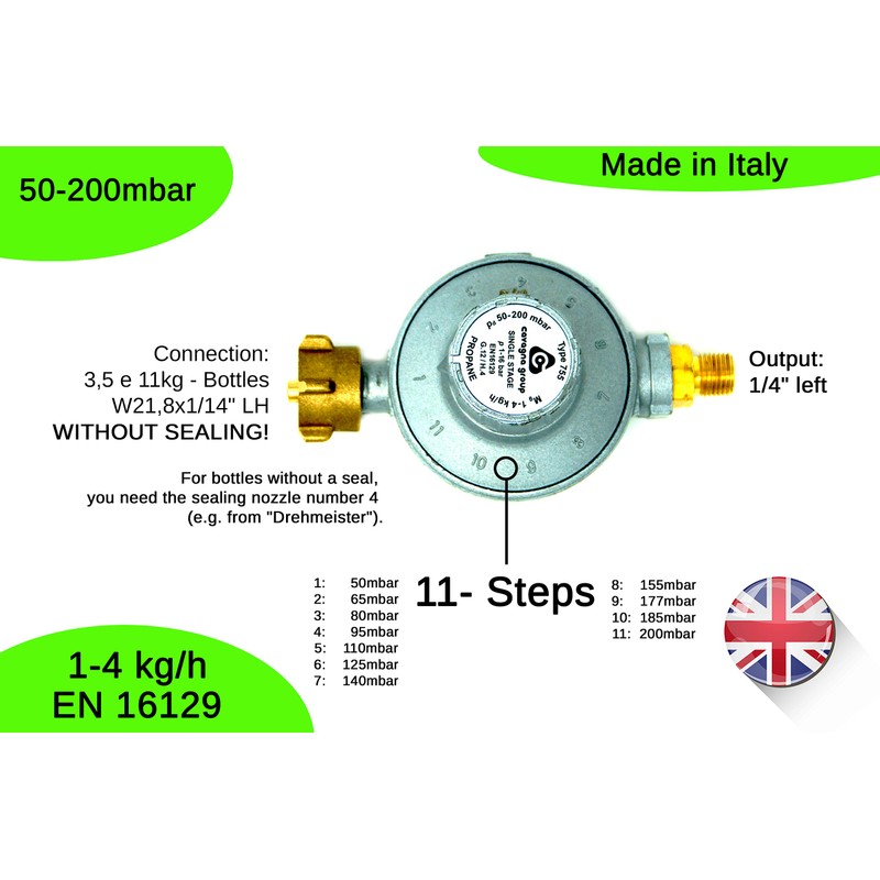 CAVAGNA Low Pressure Regulator 50-200 mbar 11-Level Adjustable Gas Pressure