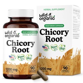 Wild & Organic Chicory Root Capsules - 1200 mg of Chicory Root Powder per Serving - Digestive & Gut Support - Inulin Fiber Prebiotic Supplement - Non-GMO, Vegan Inulin Capsules - 90 Count