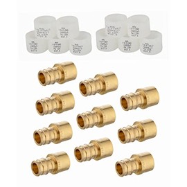 (Pack of 10 Sets) EFIELD Pex A Expansion Fitting 1/2"x 1/2" Female Sweat Adapter, F1960 Lead Free Brass with 10 Pieces 1/2 inch Expansion Rings (1/2-Inch)
