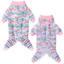 PriPre Dogs Surgery Recovery Suit Unicorn Printed Long Sleeve Shirts Soft Pajamas Onesie Jumpsuit Prevent Licking Dogs Shedding Suit for Large Dogs(Pink,2XL)