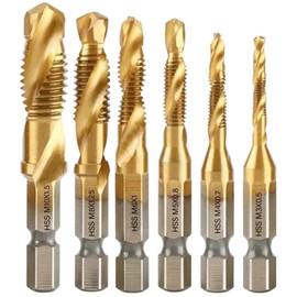 ZFYQ Drill Tap Bits Set 1/4" HSS Thread Cutting Tool Hex Shank for Wood Plastic Thin Aluminium, 6 Pieces