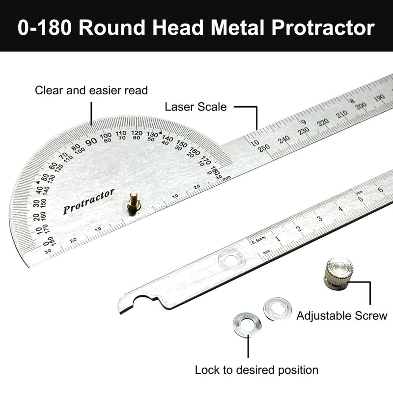 Nortools Stainless Steel Angle Protractor -180° Two Arm Ruler Adjustable