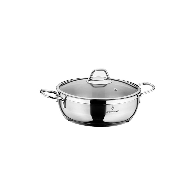 Stainless Steel Low Stock Pot with Glass Lid Soup Pot