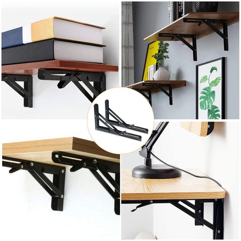 Hniuyun 2Pcs Folding Shelf Brackets, Heavy Duty Stainless Steel Shelf