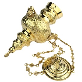 Brass Hanging Censer, Charcoal Incense Burner, Church Devotional Supplies, 10 Inches