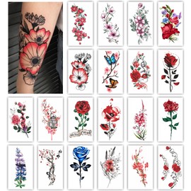 Womaha Flower Series 20 Sheets Color Temporary Tattoos for Women and Girls Fake Tattoo Stickers