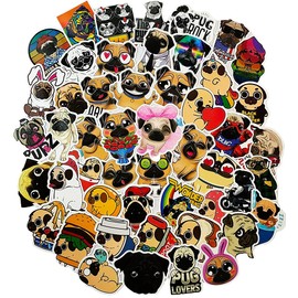 50 Pcs Cute Funny Pug Waterproof Vinyl Stickers Decals for Water Bottles Laptop Phone Cases, Dog Puppy Stickers Pack for Kids Teens, Teacher Reward Stickers, DIY Pug Theme Party Favor & Supplies