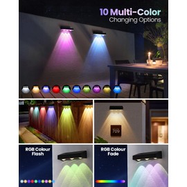 2025 Upgraded Solar Fence Lights Outdoor 8 Pack, 3000K-6000K Solar Deck Lights 30H Runtime, 12 RGB Modes Solar Powered Wall Lights IP65 Waterproof Auto On/Off for Backyard, Patio, Step, Gutter 3 Lens