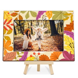 Fbitey Fall Pumpkin Picture Frame, 4×6 Wooden Photo Frame for Home OffceTabletop Decor, Autumn Leaves Theme Gifts for Women Friends - A03