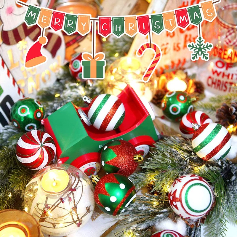 Set of 30 Christmas Baubles Plastic Red White Christmas Tree