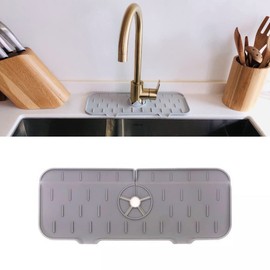 Splash Guard for Sink Faucet, Silicone Sink Splash Drain Drying Pad, Kitchen Faucet Sink Splash Guard, Reusable Faucet Mat for Kitchen Sink, Suitable for Kitchen, Bathroom, Gray