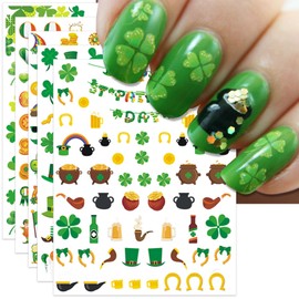 IDDFEVE St. Patrick's Day Nail Art Stickers, Irish Shamrock Leprechaun Hat 3D Self-Adhesive Nail Decals Lucky Clover Design (7 Sheets)