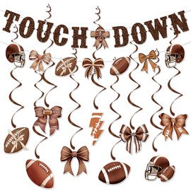 Zwiebeco Football Super Games Bowl Touch Down Party Decoration Banner Sign Bunting Garland Hanging Paper Swirls Kit for Boys Sports Theme Baby Shower Game Day Birthday Theme Accessories Supplies
