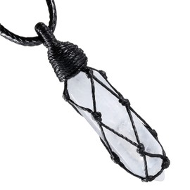 KYEYGWO Healing Crystal Stone Point Pendant Necklace for Men and Women, Crystal Hexagonal Pendant Reiki Healing Chakra Stone Necklace with Adjustable Wax Cord, Rock Crystal