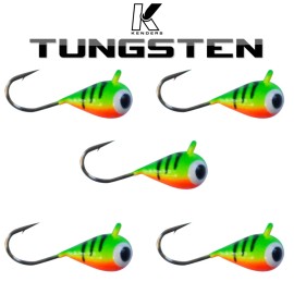 Kenders Outdors (5 Pack) - Tungsten Jigs Bright UV FIRETIGER Pattern - Kenders Outdoors - 3mm #16 Hook