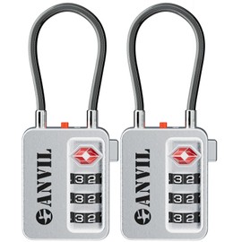 ANVIL TSA Candados para equipaje con alerta de búsqueda: cerraduras de combinación de cables duraderos, aprobados por la TSA, cerraduras de viaje seguras para maletas, mochilas y fundas de pistola.