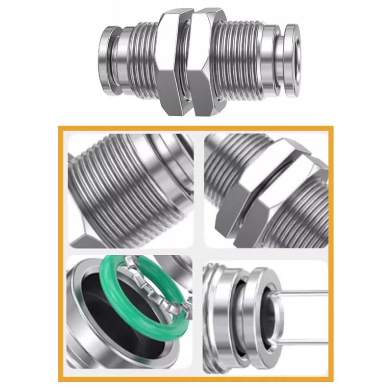 Jienk 2Pcs 304 Stainless Steel Bulkhead Union 3/8" x 3/8"