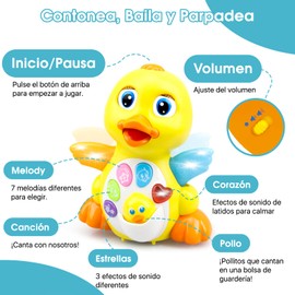 Juguetes de Bailarin Pato, Juguetes para Gatear con Música con Luces LED, Juguetes Interactivos con Sonido, Crawling Sensory Toy, Regalo de Cumpleaños para Niños de 3 4 5 6 7 8 9 10 11 12 Años
