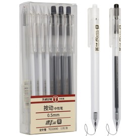 PurpleWillow Gel Pens, Fine Point 0.5 MM,12 Pcs,Black,Japanese Retractable Gel Ink Rollerball Pens,Premium transparent pen body,Fast Dry (12)