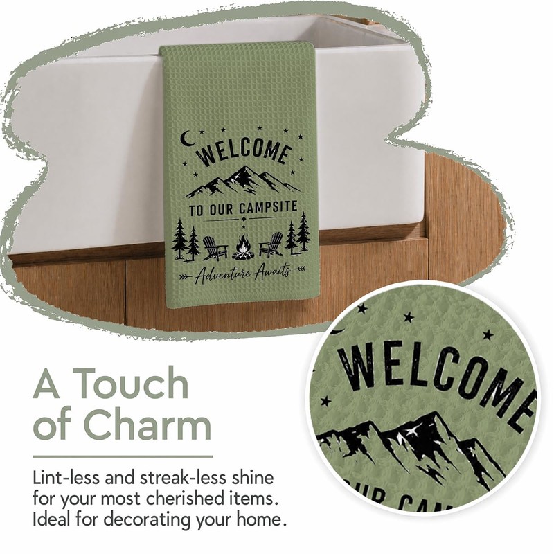 Camping Theme Kitchen Towels with Sayings, Welcome to Our Campsite