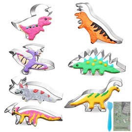 TINGSING Dinosaur Cookie Cutters, 7 Pieces Dinosaur Biscut Cutter Stainless Steel Dinosaur Shapes Baking Mold Fondant Candy Food Sandwich Cutters for Kids Dinosaur Theme Birthday Party Supplies