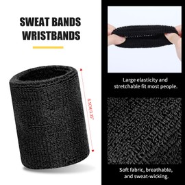 6 PCS Sweat Bands Wristbands, Unisex Super Absorbent Sweatband Elastic Sport Wrist Sweat Bands, Reusable Wristbands for Exercise, Tennis, Running, Basketball (Black)