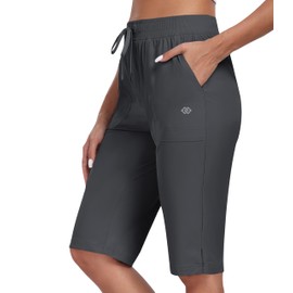 MoFiz 13" Golf Short for Women Hiking Summer Short with Pocket Athletic Workout Travel Walking Dark Grey,M