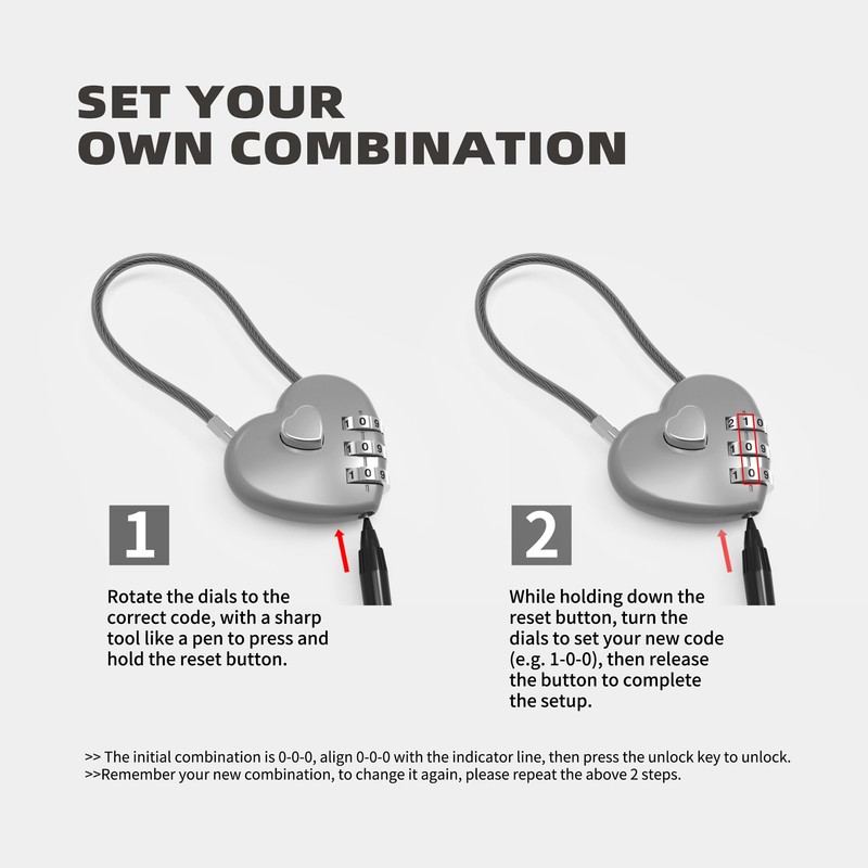 UP Security Combination Padlock, Small Cable Lock with Code, Candados