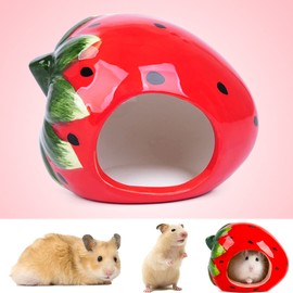 bangminda Small Animal Hideout Ceramic for Pets Hamster, Strawberry Shape, Small Animal Hideout Hamster Hideout, Adorable Hamster House, Cat Cave for Chinchilla Hamster