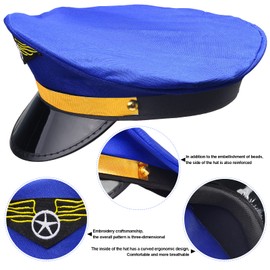 Aichiyu 4 Pieces Blue Captain Pilot Hat Cap Airline Pilot Captain Aviator Airplane Navy Costume Hats Caps for Men Women Kids