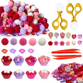 Unvola 230Pcs Pink Sensory Bin Fillers Fine Motor Skills Toys Sensory Bin Set Preschool Montessori Toy Include 120 Pom Poms 64 Acrylic Hearts 32 Resin Beads for Boys Girls Counting Sorting Training