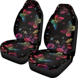 Quelytytrip Colorful Butterfly Floral Print Car Seat Cover for Women,Saddle Blanket Seat Covers Front Seat Protector,Universal Fit