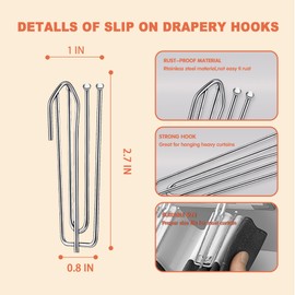 Curtain Pleat Hooks, Roowintoo 60PCS Stainless Steel Pinch Pleat Curtain Hooks 4 Prongs Drapery Hooks for Window Door Bathroom Curtain