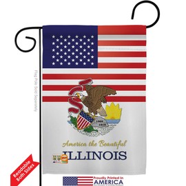US Illinois Garden Flag - Pack Regional States USA American Territories Republic Country Particular Area Vintage Applique - House Decoration Banner Small Yard Gift Double-Sided Made in 13 X 18.5