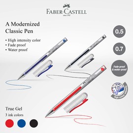 Faber-Castell True Gel Pen, 4xPack of 2 (0.7mm - Blue/Red) Smooth Gel Ink, Fade-proof, Waterproof, High Color Intensity, No-smudging, Suitable for Everyday Writing