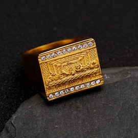 MIVEIVIA ICED OUT Ring for men Wedding Rings for Men Thirteen Apostles ring The Last Supper Religion ring Radiant Rings for Women Bling Iced Out Jewelry Christian Ring Club ring Heavy Metal ring (GOLD, 10)