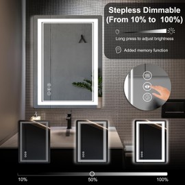 20"x 28" LED Bathroom Mirror with Front and Backlight, Bathroom Vanity Mirror with 3 Color Adjustable, Stepless Dimmable Light, Anti-Fog, Memory Function, Vanity Mirror for Wall(Horizontal/Vertical).