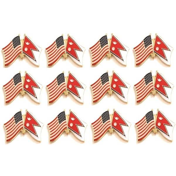 Box of 12 Nepal & US Crossed Double Flag Lapel