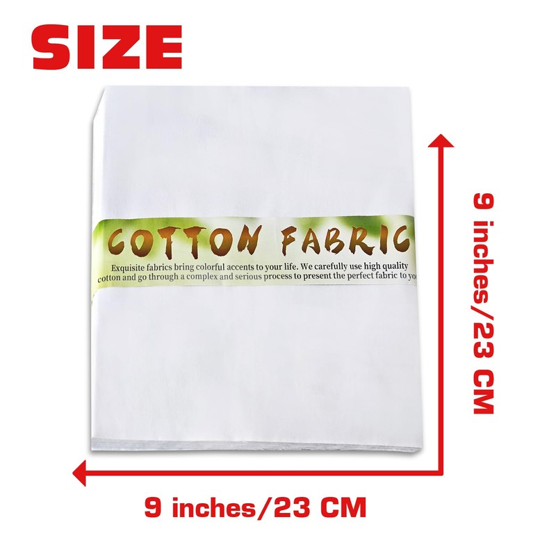 30 pcs White Cotton Fabric Squares, 9 x 9 Inches