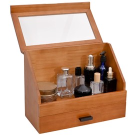 DECOR4SEASON Men's Cologne Organizer, Pine Wood Cologne Stand with Drawer for Perfume Display & Accessories Organization