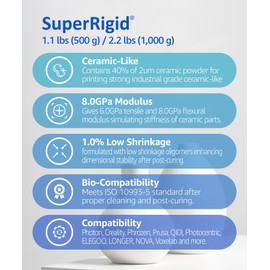 SuperRigid Resina para impresora 3D 6.0GPa, 40% de polvo nano-micro cerámico relleno para prototipos similares a la cerámica, fabricado en Corea (500g, Blanco)