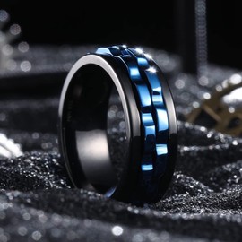 King Will Mens Blue Gear Spinner Rings Stainless Steel Fidgets Two Black Gear Fidget Ring High Polish Anxiety Ring For Men Women Wedding Band 9