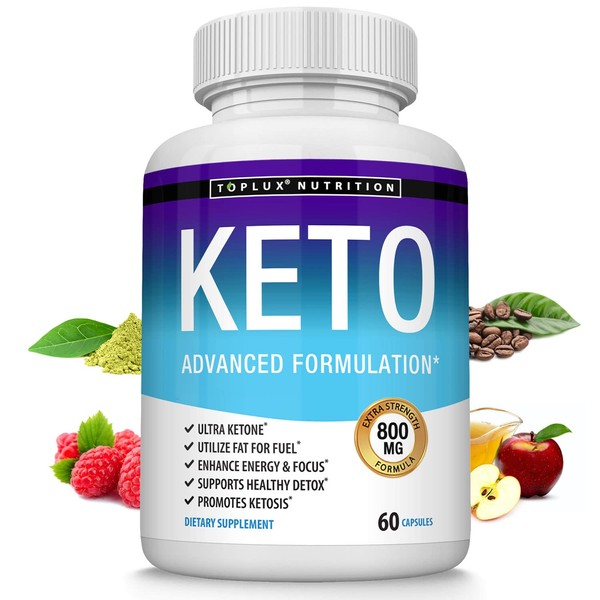 Keto Pills Ketosis Diet - Natural Ketosis Using Ketone & Ketogenic Diet, Support Energy & Focus , Support Keto Diet Perfect for Men Women, 60 Capsules, Toplux Supplement
