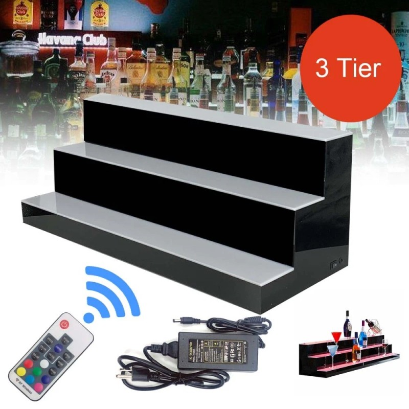 31" 3 Step Tier LED Lighted Shelves Illuminated Liquor Bottle