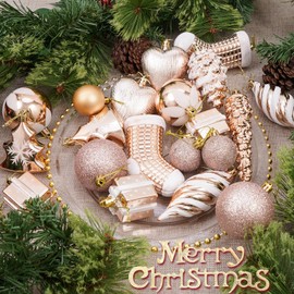 COVBOARD 70 Pieces Christmas Ball Decoration Set, Shatterproof Hanging Christmas Xmas Tree Ornaments, Indoor & Outdoor Decoration for Wreath and Party Decorations (Rose Gold)